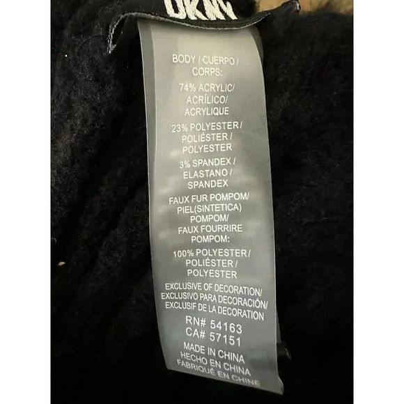 DKNY Women's Studded Cable-Knit Pom Pom Hat, Black, One Size - Picture 2 of 2